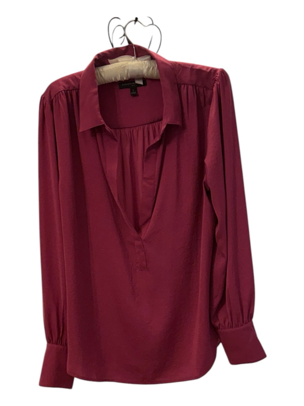 Banana Republic Paris Plum Satin Blouse Large Pink Magenta Career Top